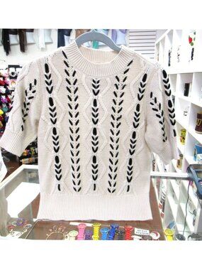 Women's Beige & Black Short Sleeve Sweater Size XS NWT by a.n.a.